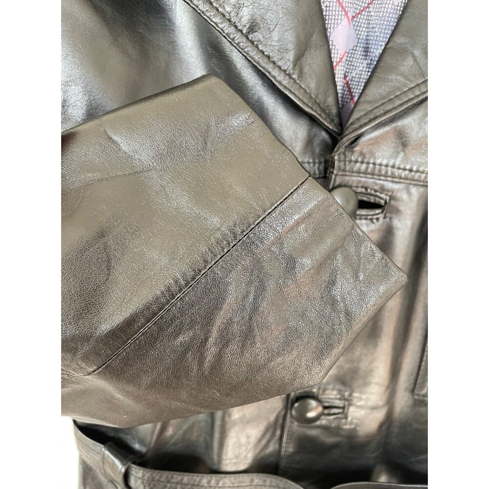 Vintage 1970s Lomeli Of California Leather Jacket Belted Size 42 Mens Black - Picture 13 of 16